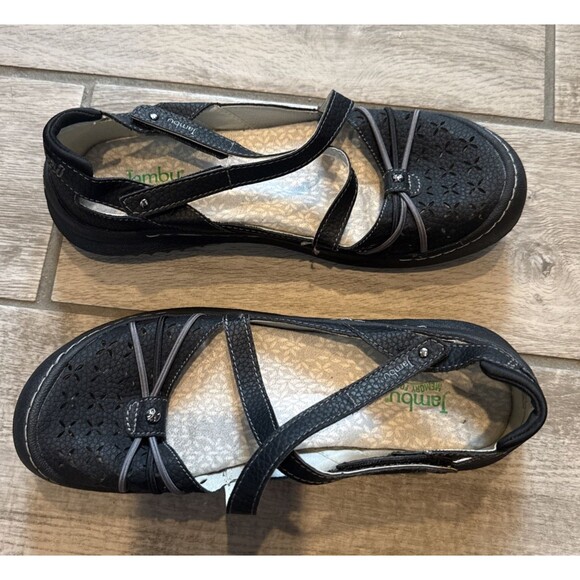Jambu Women Sz 8.5 Black Pine Leather Hook/Loop Walking Comfort Shoe - Picture 8 of 9
